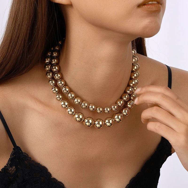 Aihua Exaggerated CCB Material Big Ball Necklace For Women Punk Gold Color Hip Hop Beaded Choker Necklace Party Jewelry Gifts