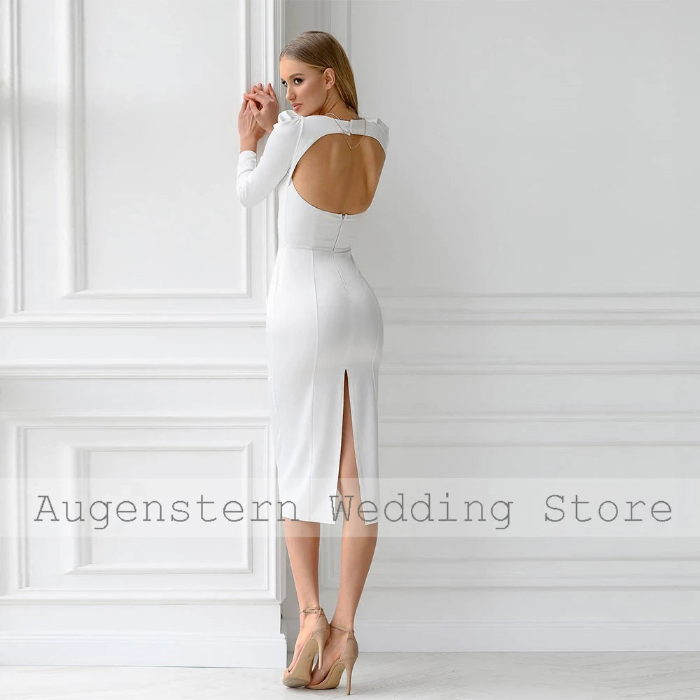 Simple Gown White Charmeuse Pleat Engagement Column Square Neck Bespoke Occasion Gown Boho Wedding Dresses Gowns 2024