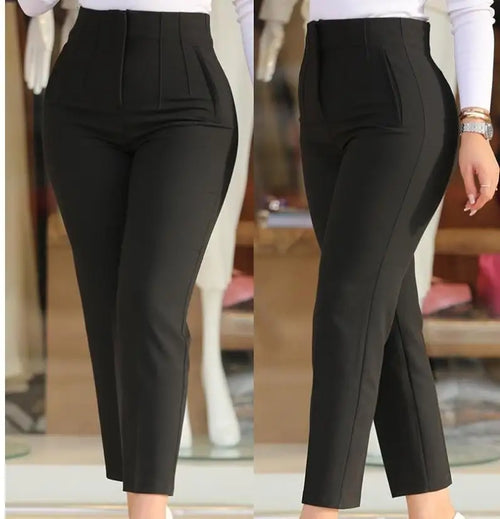 Elegant High Waist Cropped Work Pants For Women Black All-Match Daily