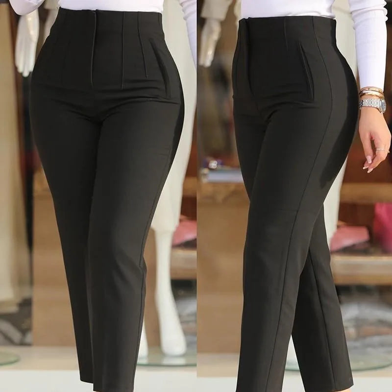 Elegant High Waist Cropped Work Pants For Women Black All-Match Daily