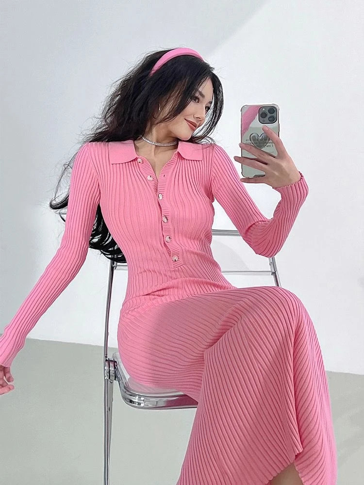 Maxi Crochet Dresses For Women Bodycon Autumn Robe Winter Harajuku High Quality Trend Casual Evening Long Woman Knitted Dress