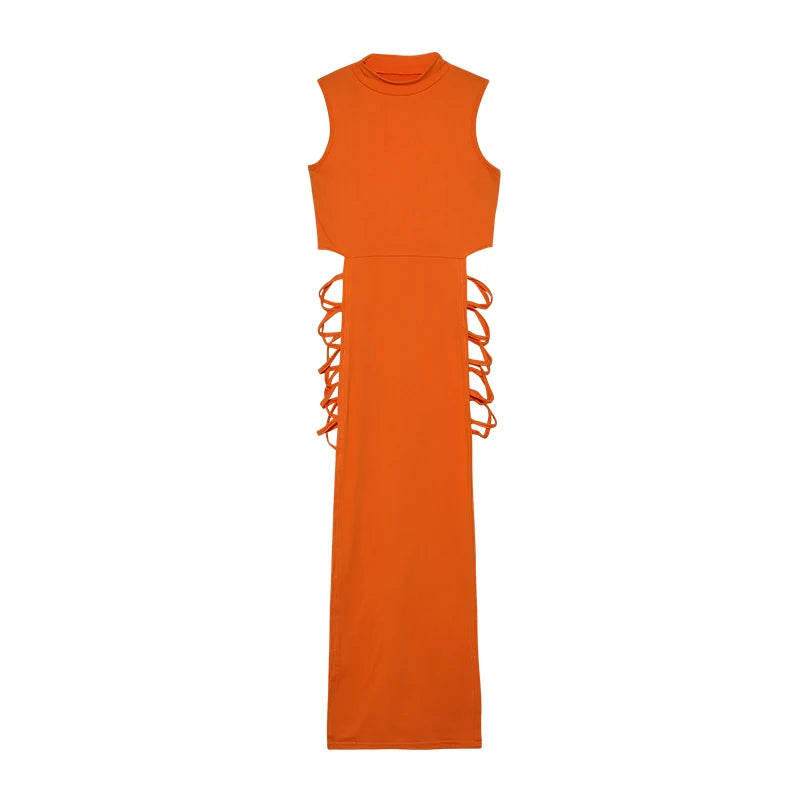 Criss Cross Cut Out Bodycon Sleeveless Dress,