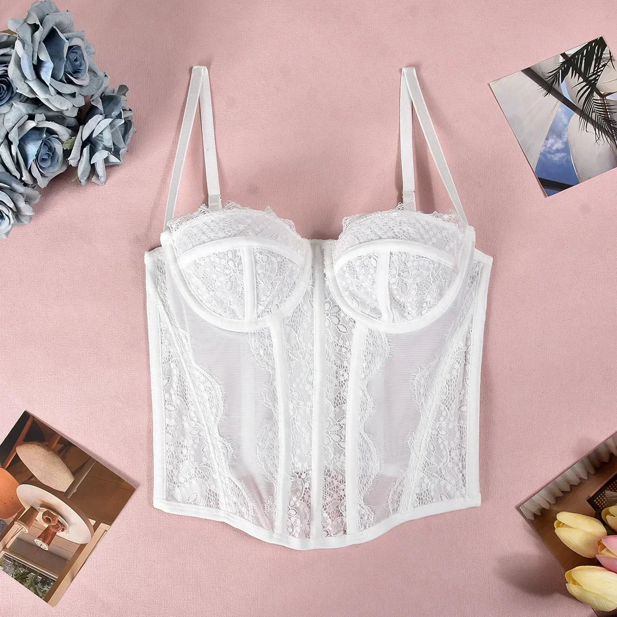 Sexy Lace Mesh Spaghetti Strap Corset