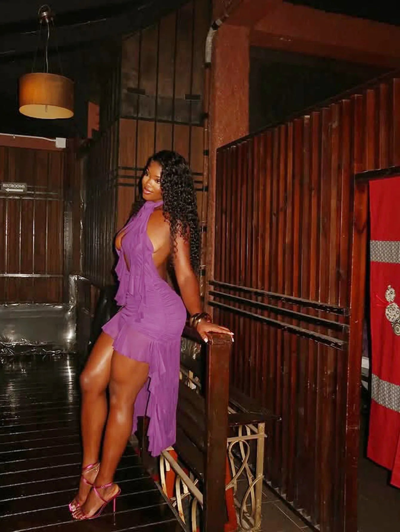 Women's Solid Color Hollow Out Neck Sleeveless Ruffle Mini Dress, Elegant Sexy Nightclub Wear, Autumn Indoor Dress