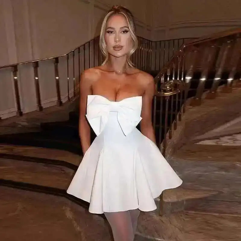 Townlike Bow Pearl Backless Women Mini  Dress Elegant