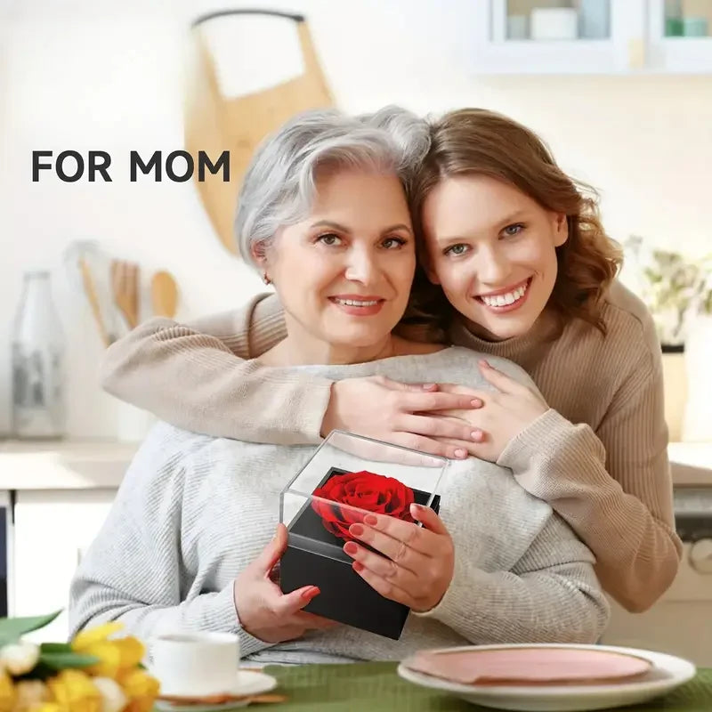 Eternal Red Rose Gift Box with Golden Heart Necklace - Anniversary, Valentine's Day,Mother'S Day , Christmas,Birthday Present