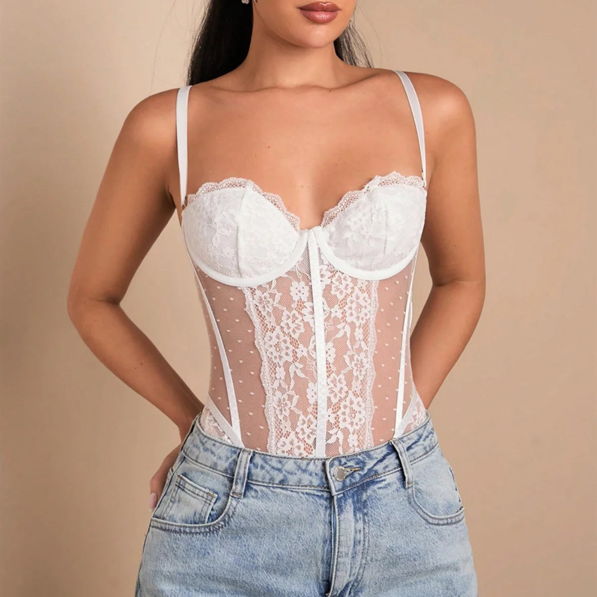 Lace Edge Bodysuits Women Slim Jumpsuits Summer Fashion Sexy Lingеrie Halter Bodyshaper Nightclub Breathable Mesh Shapewear Tops