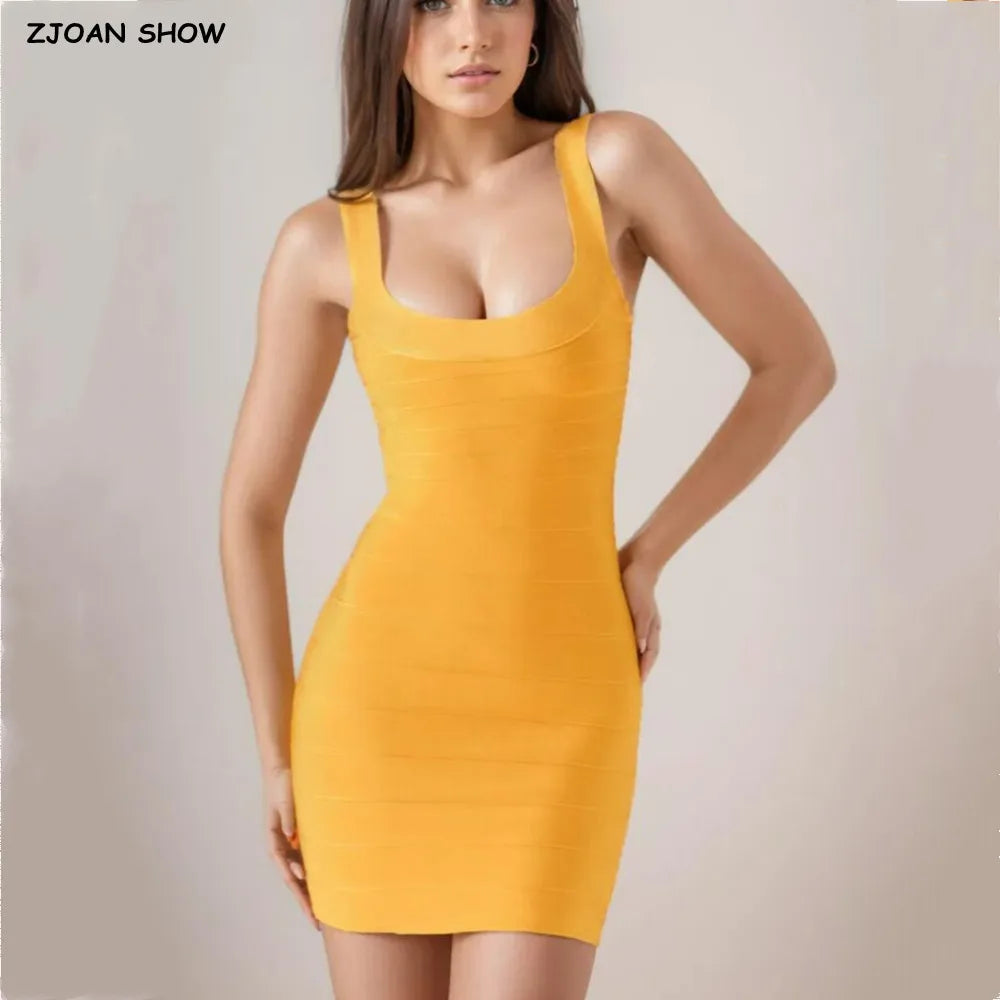2025 Sexy O neck Knitted Mini Sling Dress Women Zipper Back Package Hips Short Tank Dresses Skinny Robe Orange Pink