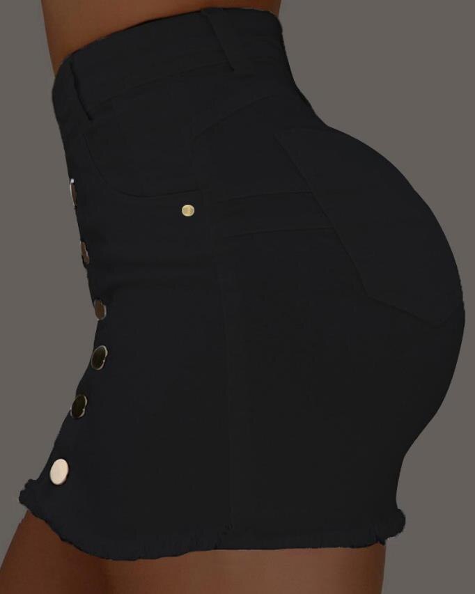 Sexy Skirt for Woman Spring Summer 2023 Plain Button Fly Raw Hem Mini