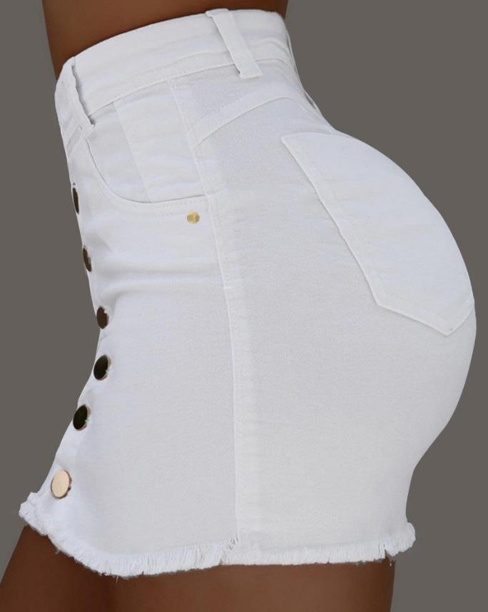 Sexy Skirt for Woman Spring Summer 2023 Plain Button Fly Raw Hem Mini