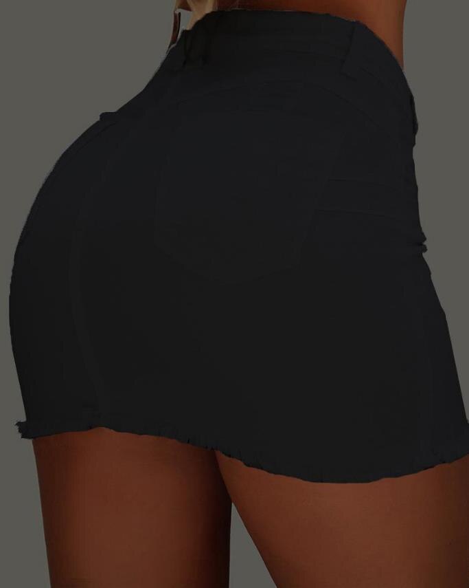 Sexy Skirt for Woman Spring Summer 2023 Plain Button Fly Raw Hem Mini