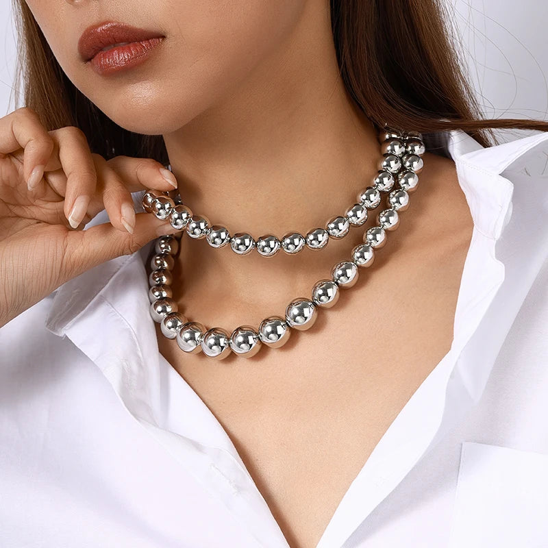 Aihua Exaggerated CCB Material Big Ball Necklace For Women Punk Gold Color Hip Hop Beaded Choker Necklace Party Jewelry Gifts