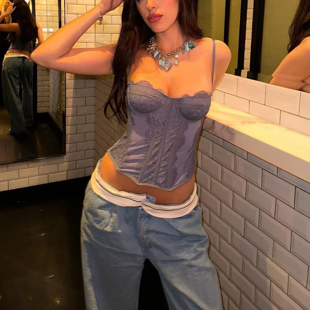 Sexy Lace Mesh Spaghetti Strap Corset