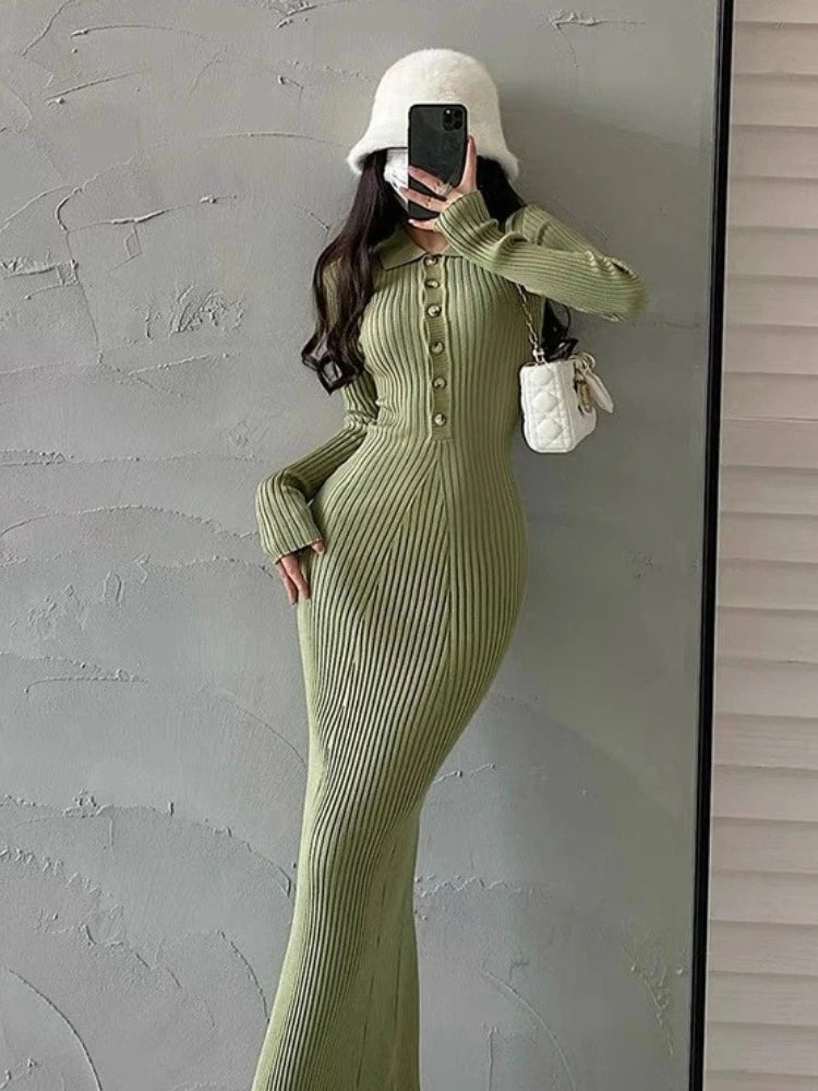Maxi Crochet Dresses For Women Bodycon Autumn Robe Winter Harajuku High Quality Trend Casual Evening Long Woman Knitted Dress