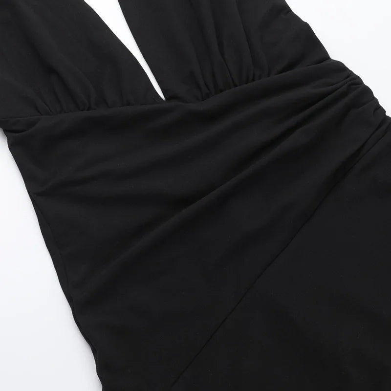 Solid color slim-fit women's deep V jumpsuit