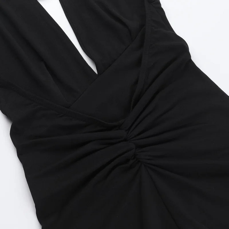 Solid color slim-fit women's deep V jumpsuit