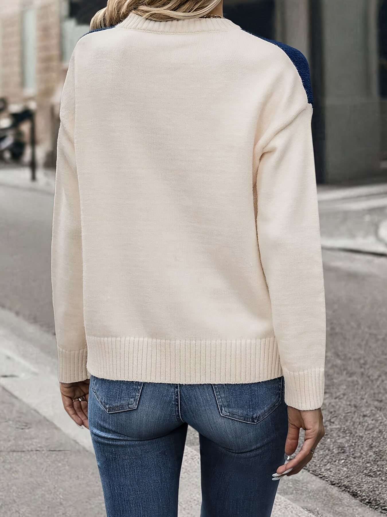 Women's Casual Color-Block Round Neck Sweater