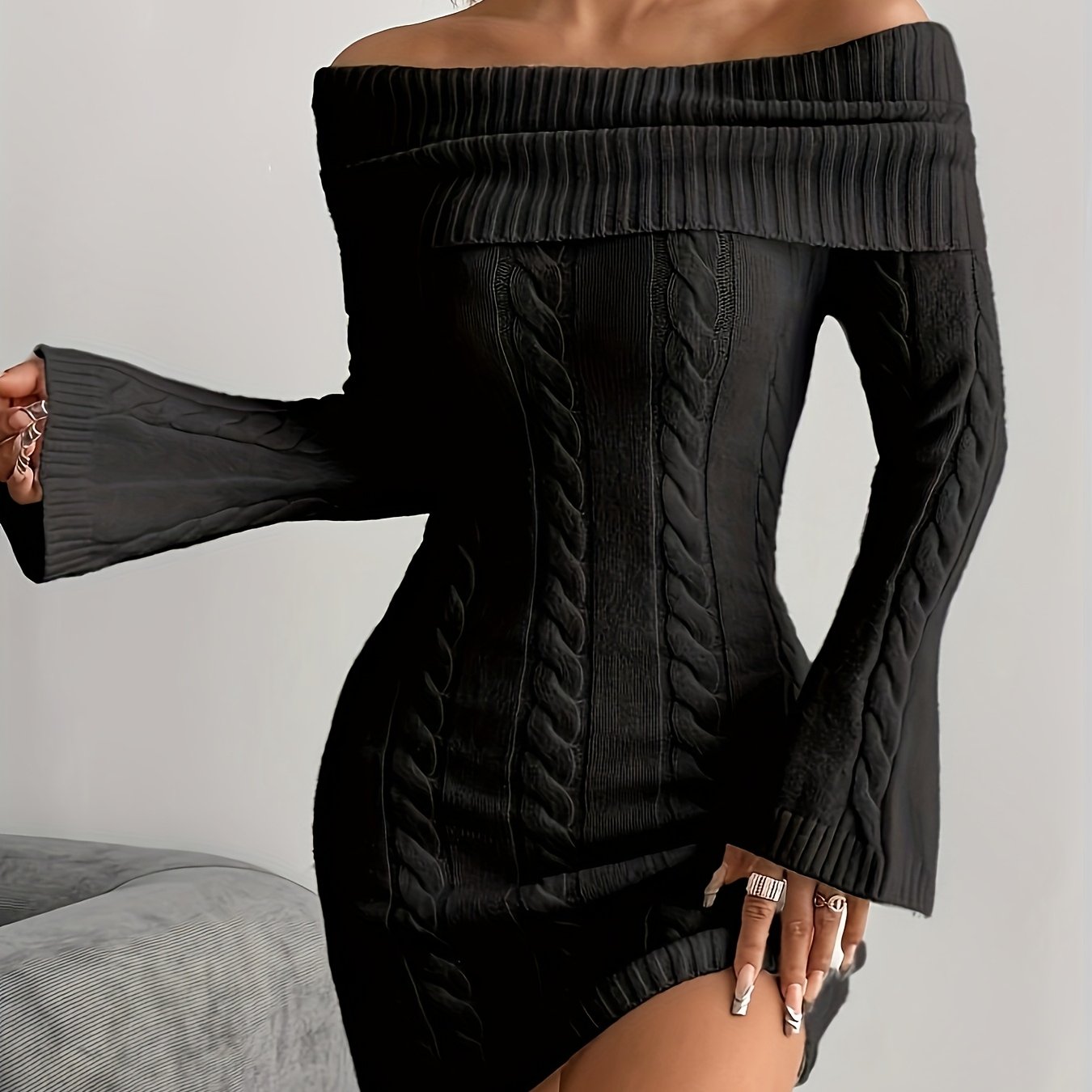 Off-the-Shoulder Sweater Dress