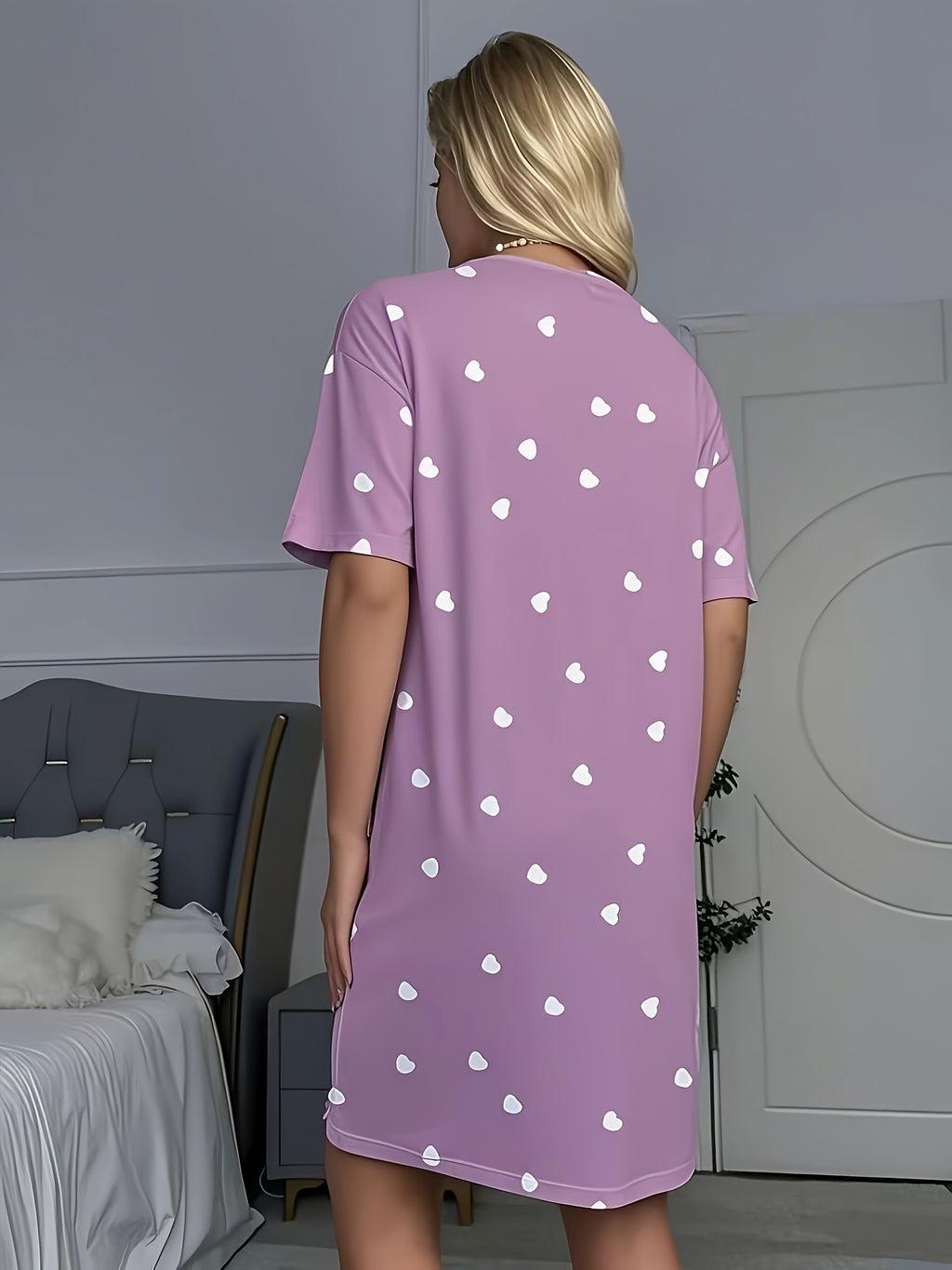 Women's Casual Short Sleeve Round Neck Sleep Dress - I LOVE SLEEP