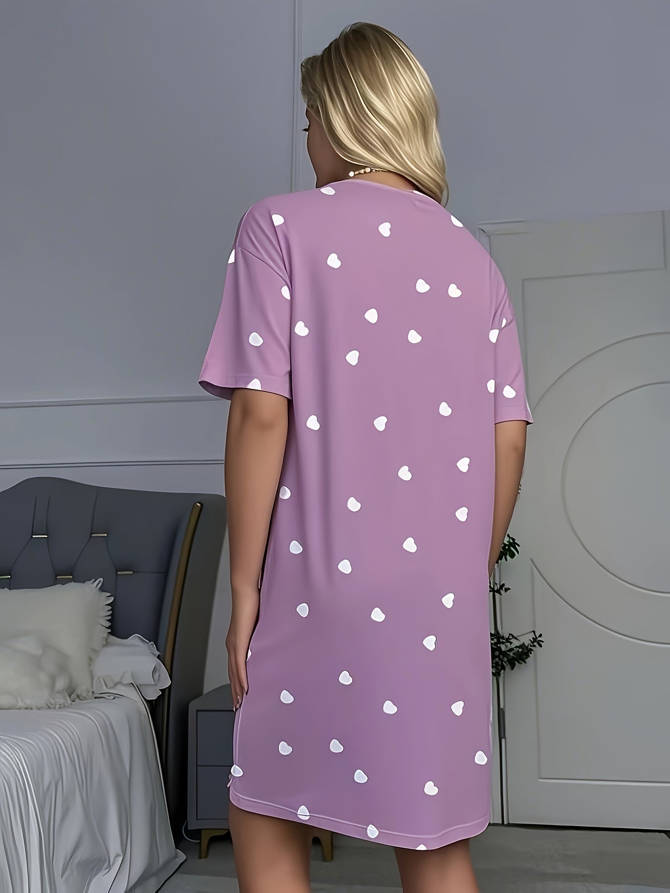 Women's Casual Short Sleeve Round Neck Sleep Dress - I LOVE SLEEP
