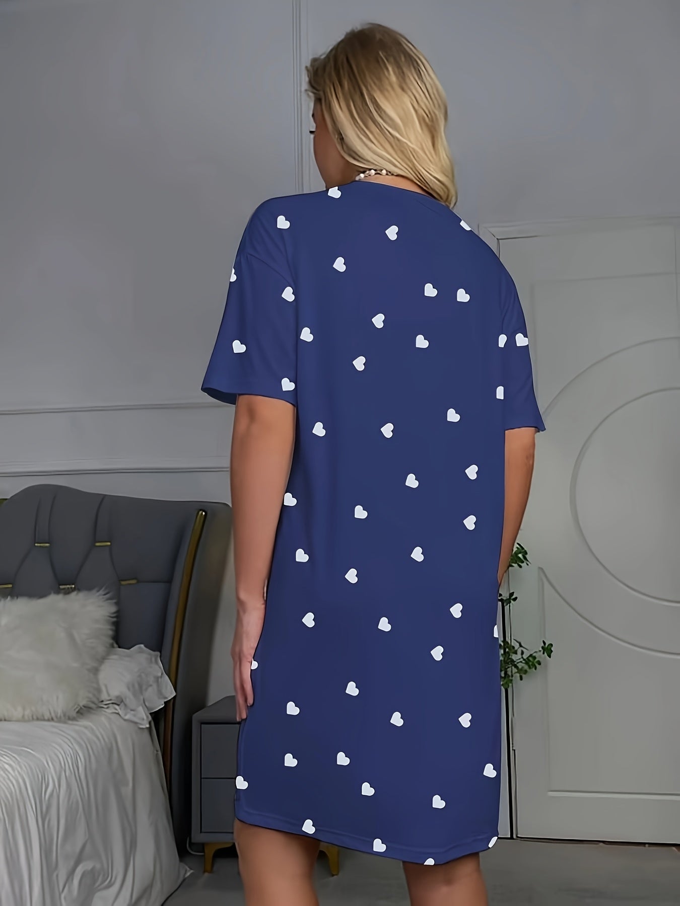 Women's Casual Short Sleeve Round Neck Sleep Dress - I LOVE SLEEP