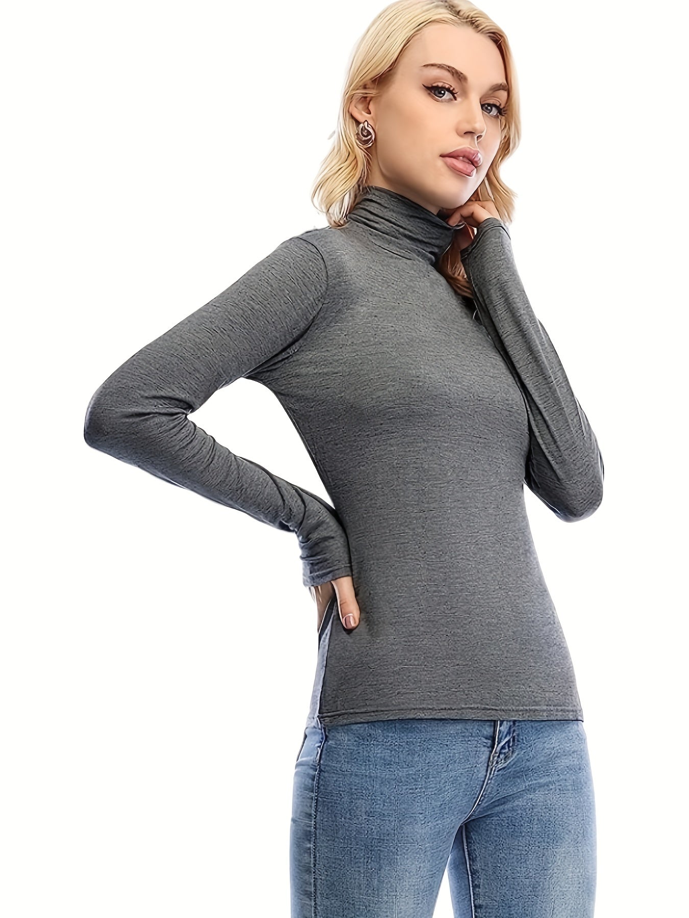 3pcs Women's High Neck Long Sleeve Turtleneck Tops - Solid Color Casual Layering Essentials, Soft Stretchy, Machine Washable, Black/Grey/Red for Spring Summer Fall, Seasonal Fashion, Simple Versatile Design, Stretchy Fabric