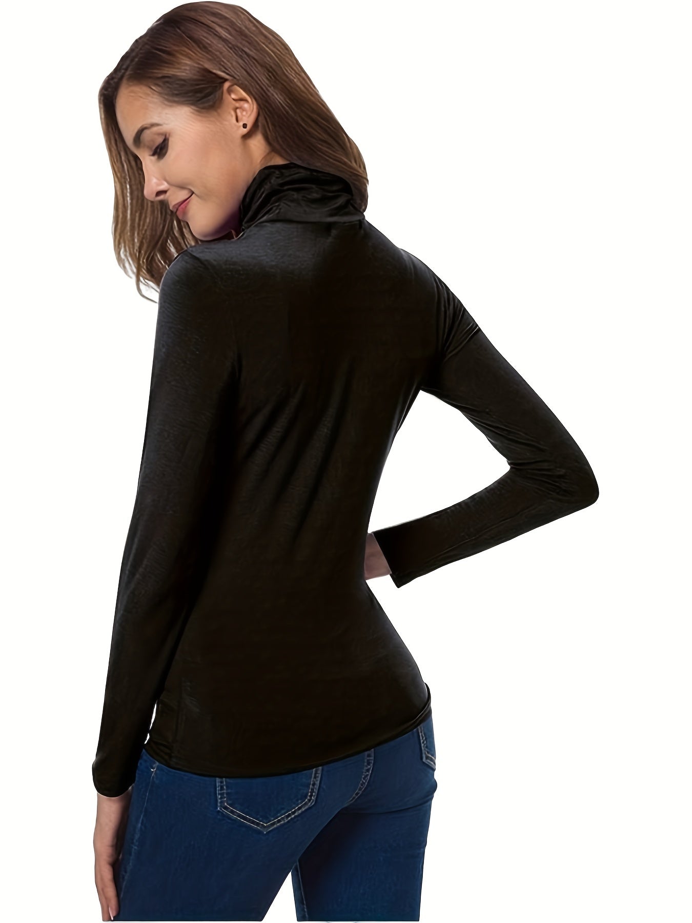 3pcs Women's High Neck Long Sleeve Turtleneck Tops - Solid Color Casual Layering Essentials, Soft Stretchy, Machine Washable, Black/Grey/Red for Spring Summer Fall, Seasonal Fashion, Simple Versatile Design, Stretchy Fabric