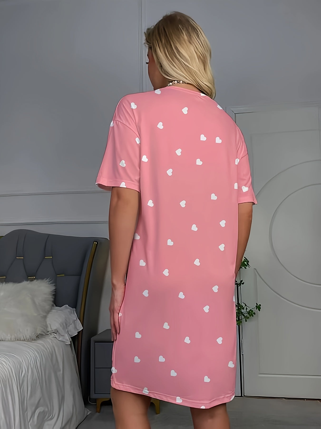 Women's Casual Short Sleeve Round Neck Sleep Dress - I LOVE SLEEP
