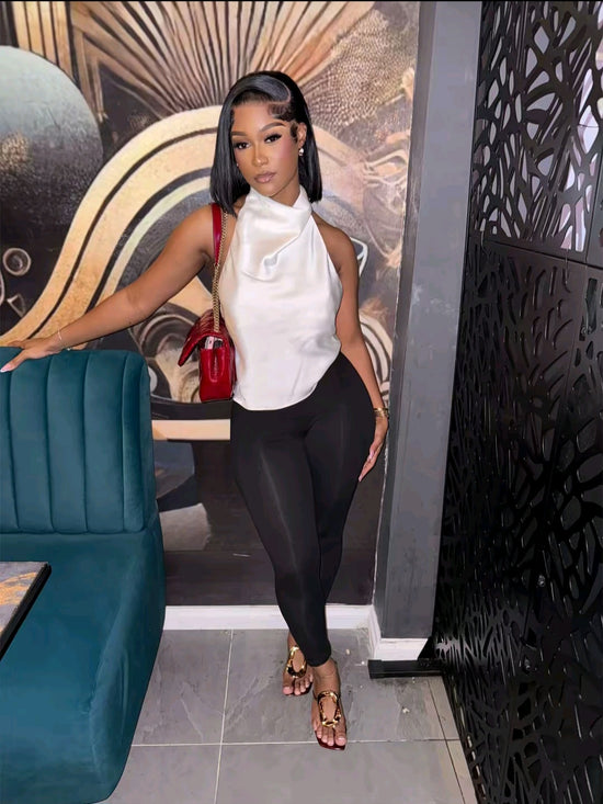 Halter Neck Satin Crop Top