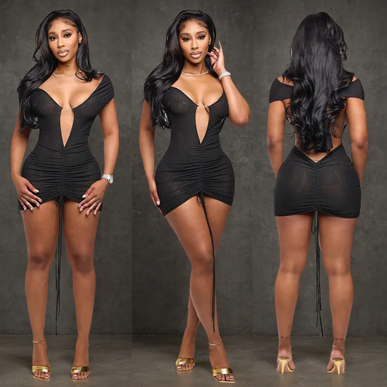 Naira- One piece mini dress with deep V cut connected collar